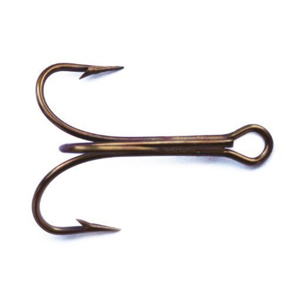 Mustad Classic Treble Hook, Size 8, Standard Shank Ringed Eye, Bronze,  225PK 3551-BR-8-25