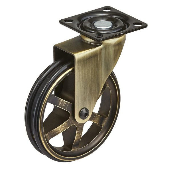 Richelieu Hardware Aluminum Single Wheel Vintage Caster, Swivel Without Brake, with Plate, Rustic Brass 81000201AB90