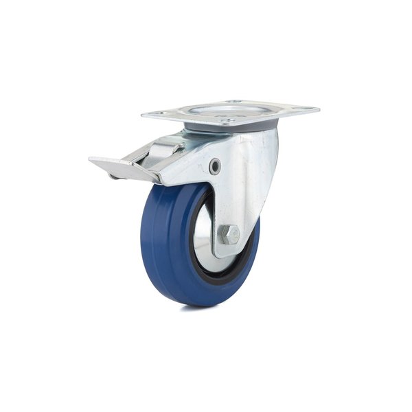 Richelieu Hardware Industrial Blue Elastic Rubber Caster, Swivel with Double-Lock Brake, with Plate, Blue F08336