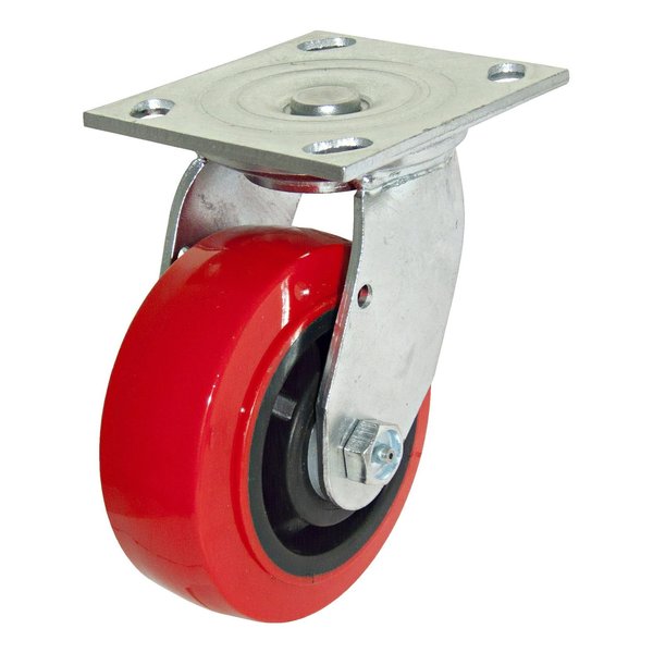 Madico Mold‐On Polyurethane Industrial Casters, Swivel Without Brake, with Plate, Red F22105