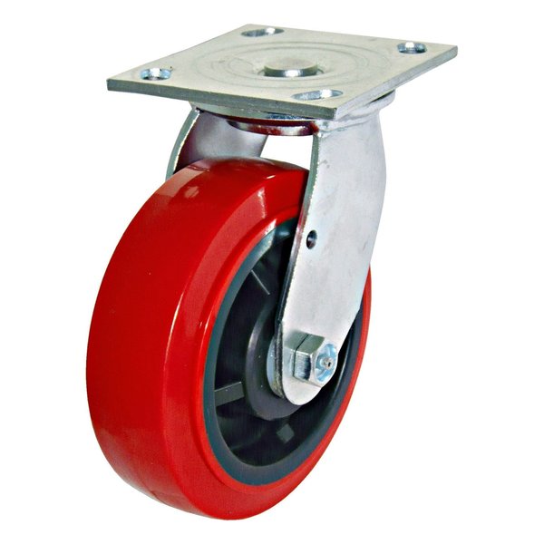 Madico Mold‐On Polyurethane Industrial Casters, Swivel Without Brake, with Plate, Red F22106