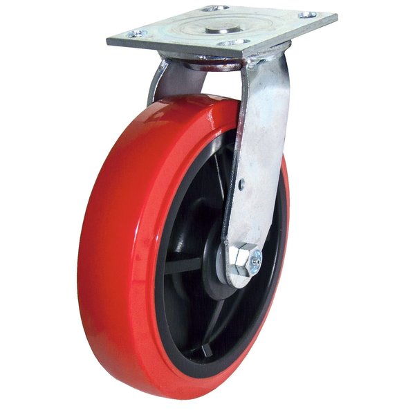 Madico Mold‐On Polyurethane Industrial Casters, Swivel Without Brake, with Plate, Red F22108