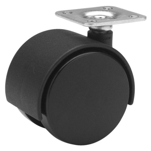 Richelieu Hardware Dual-Wheel Furniture Caster, Swivel Without Brake, with Plate, Black F24437