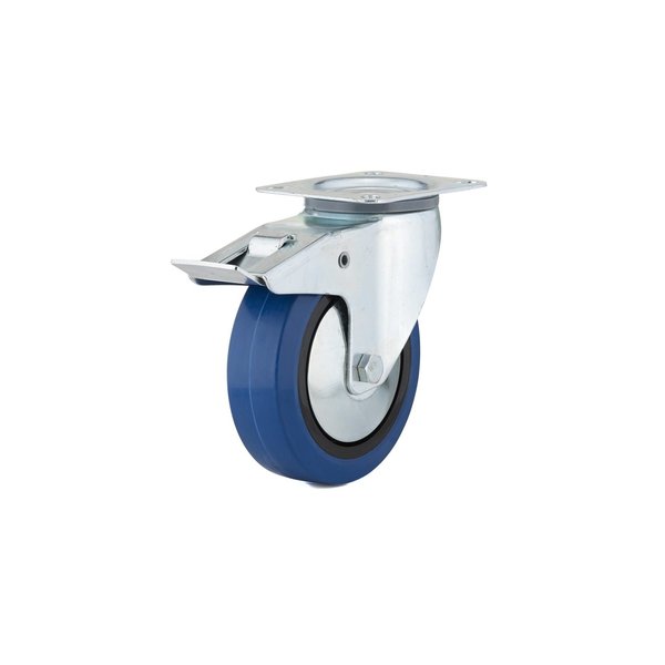 Richelieu Hardware Industrial Blue Elastic Rubber Caster, Swivel with Double-Lock Brake, with Plate, Blue F24800