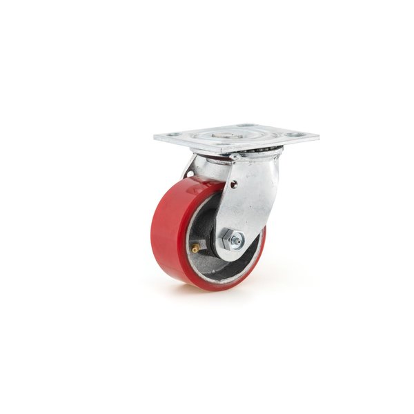 Madico Heavy-Duty Mold‐On Polyurethane Industrial Casters, Swivel Without Brake, with Plate, Red F25104