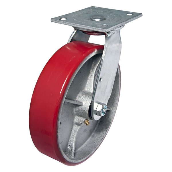 Madico Heavy-Duty Mold‐On Polyurethane Industrial Casters, Swivel Without Brake, with Plate, Red F25108