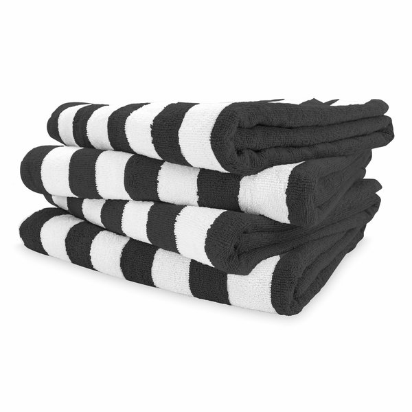 Hastings Home 2-Piece Black/White Cotton Quick Dry Bath Towel Set