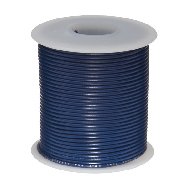 28 AWG Gauge Solid Hook Up Wire, 25 ft Length, Blue, 0.0126 Diameter,  UL1007, 300 Volts