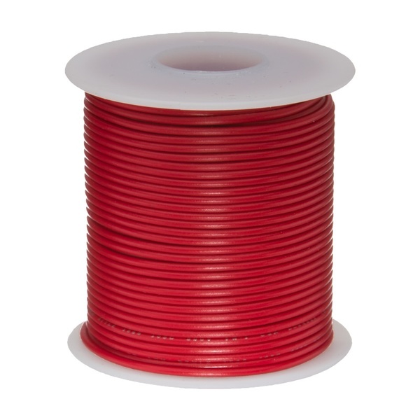 22 AWG Gauge Stranded Hook Up Wire, 25 ft Length, Red, 0.0254 Diameter,  UL1015, 600 Volts