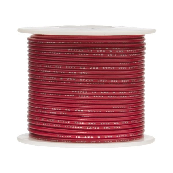 18 AWG Gauge Solid Hook Up Wire, 1000 ft Length, Red, 0.0403 Diameter,  UL1007, 300 Volts