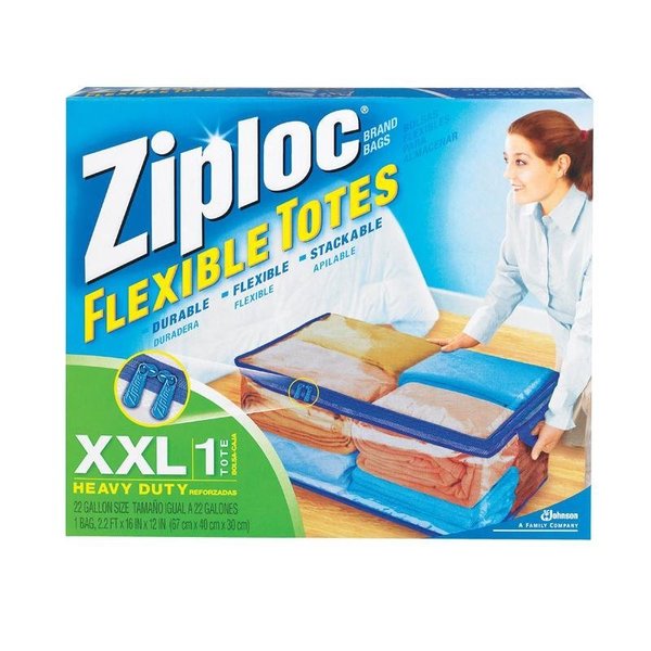 ZIPLOC Flexible Storage Tote Heavy Duty Clear Plastic Stack-able JUMBO 22  Gallon 