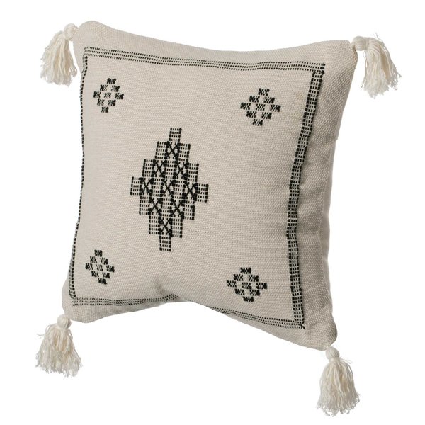 Handmade Throw Pillow with Tassels & Lines | Black + White