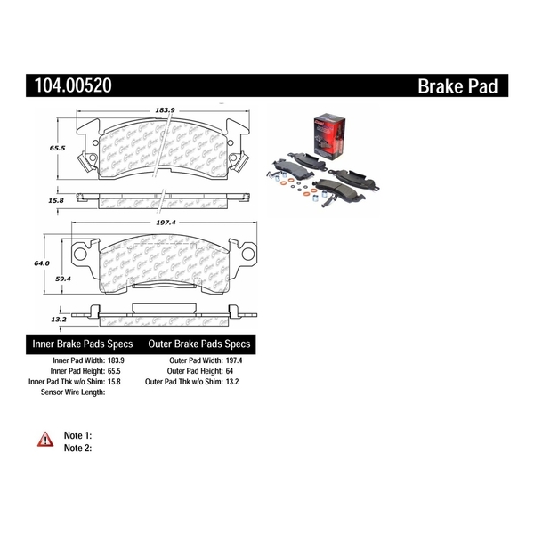 Centric Parts Disc Brake Pad Set, 104.00520, Front 104.00520