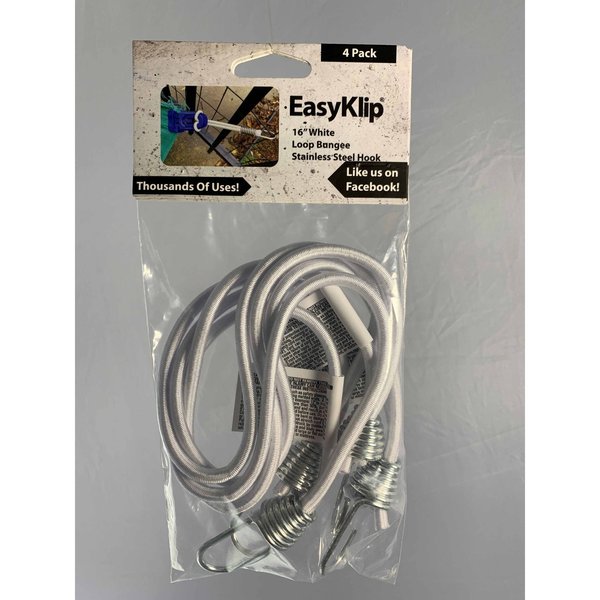 EasyKlip BL416W 16 White Loop Bungee with Stainless Steel Hook, PK4