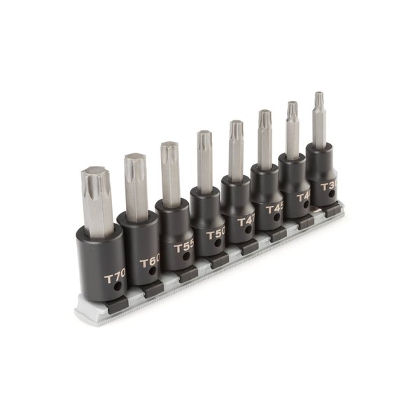 Tekton 1/2 Inch Drive Torx Impact Bit Socket Set with Rail, 8-Piece  (T30-T70) SIB92102