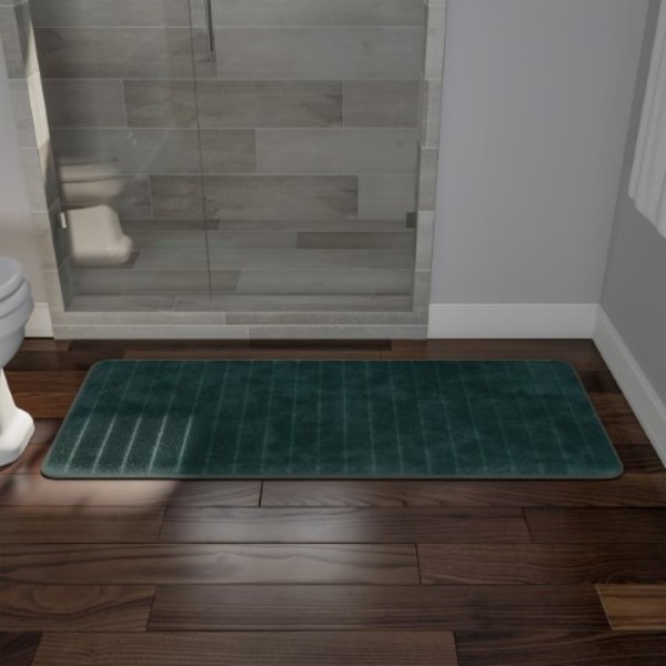 Oversized Bathroom Rug Memory Foam Bath Mat Textured Stripes with Non-Slip  Absorbent Runner, Green