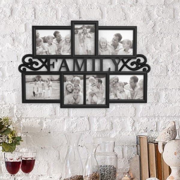 Hastings Home Family Collage Picture Frame, 7 Openings for 3- 4x6 / 4- 5x7  Photos, Wall Hanging Display (Black) 505876BAM