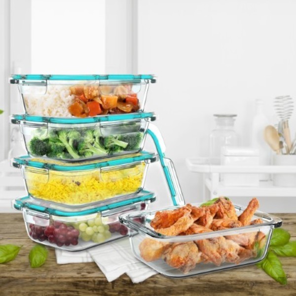 Hastings Home Glass Food Storage Containers, 5- 1-Compartment Portion  Control Meal Prep with Lids, Microwave Safe 706961MXT