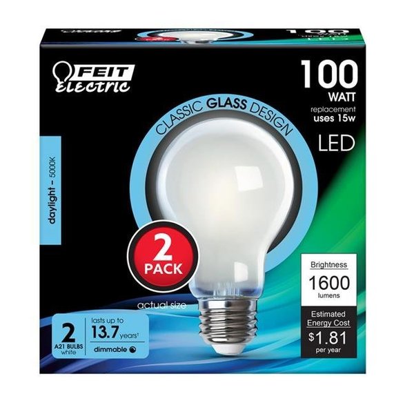 Electric Feit Electric 3929742 100 watt Equivalence 15 watt 1600 Lumen A21 A-Line LED Bulb; Daylight - Pack of 2 3929742 | Zoro