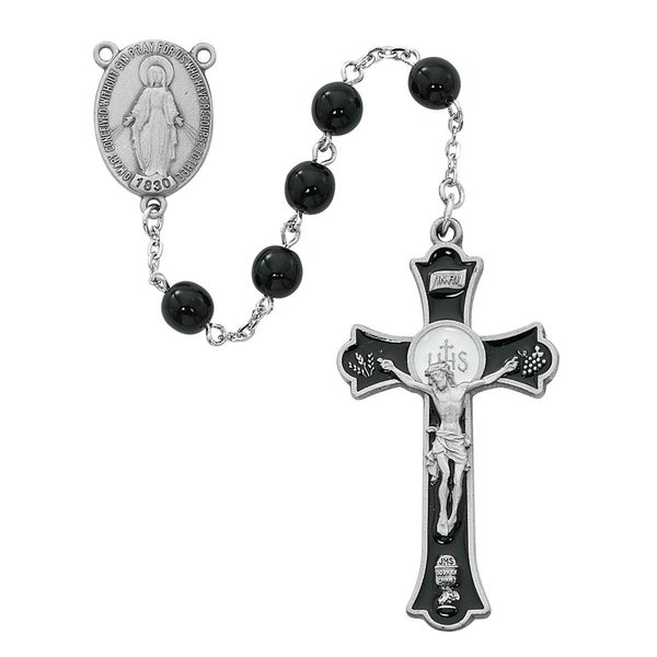 Mcvan R559HF 4 x 6 mm Holy Mass Crucifix Cross Rosary Set - Black