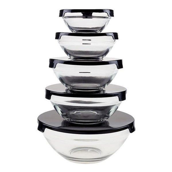 Chef Buddy Chef Buddy 82-5758-BLK Glass Food Storage Containers with Snap  Lids; Black - 10 Piece 82-5758-BLK