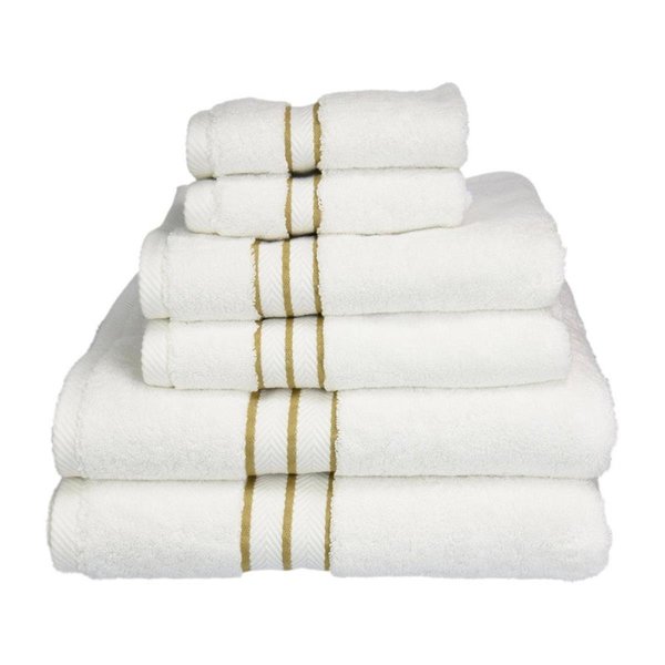 Superior Superior 900GSM-H 6PC SET TO 900 Gsm Egyptian Cotton Towel Set -  White With Toast Border; 6 Pieces 900GSM(H) 6PC SET TO