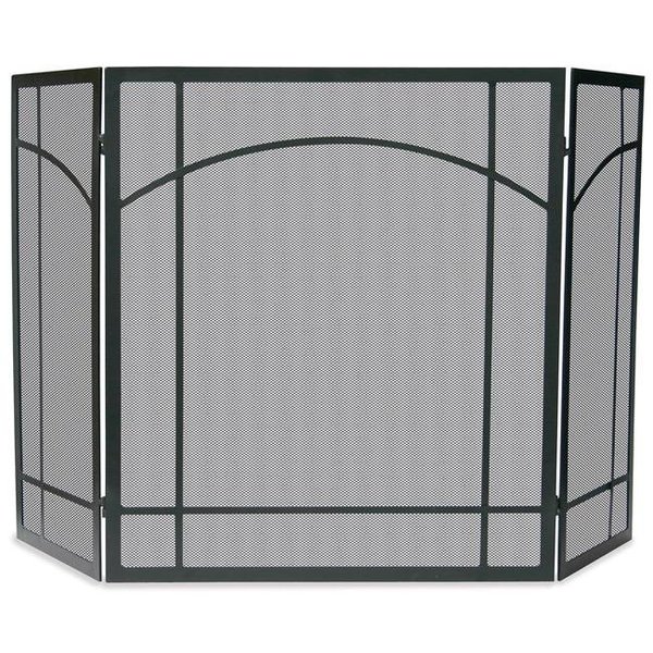 UniFlame Large 3 Fold Polished Brass Fireplace Screen with Woven Mesh
