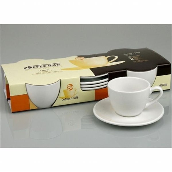 Konitz Coffee Bar Coffee Cups and Saucers, 7-Ounce, White, Set of 4