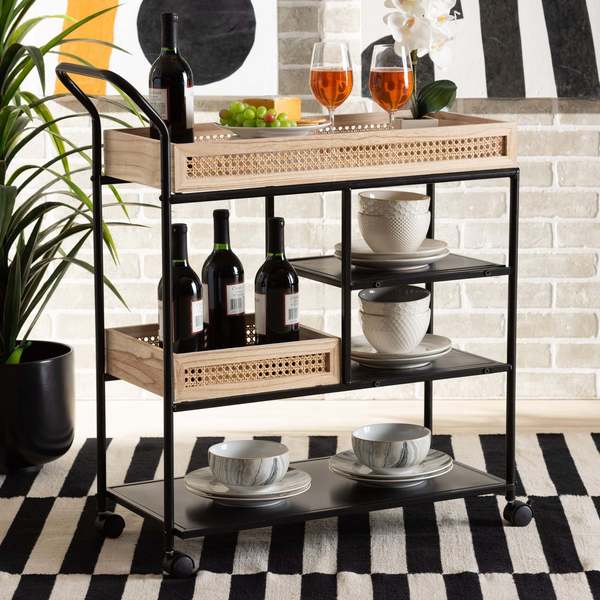Baxton Studio Bristol Rustic Industrial Style Metal and Wood Mobile Serving  Cart