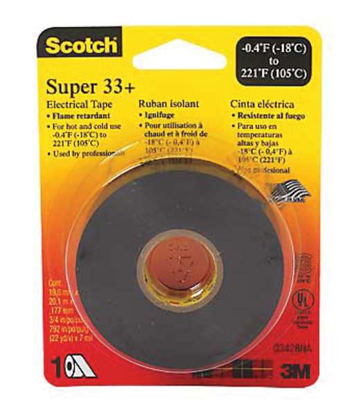 3M Electrical Tape, 7 mil, 3/4" x 52 ft., PK100 33+SUPER-3/4X52FT