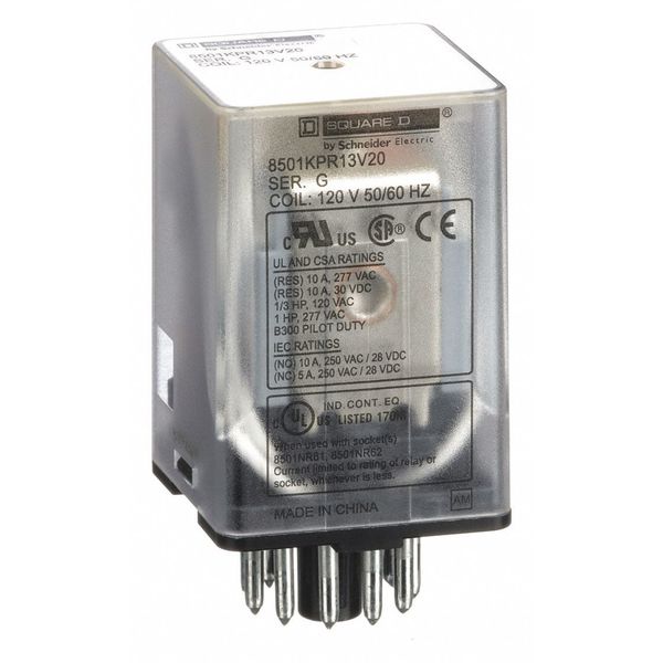 Schneider Electric General Purpose Relay, 120V AC Coil Volts, Octal, 11 Pin, 3PDT 8501KPR13V20