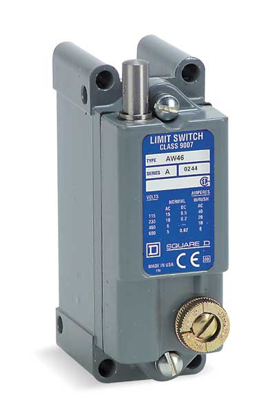 Telemecanique Sensors Heavy Duty Limit Switch, Plunger, 1NC/1NO, 15A @ 600V AC, Actuator Location: Top 9007AW46