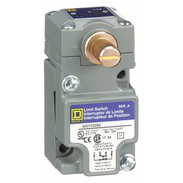 Telemecanique Sensors Heavy Duty Limit Switch, No Lever, Rotary, 1NC/1NO, 10A @ 600V AC, Actuator Location: Side 9007C52B2