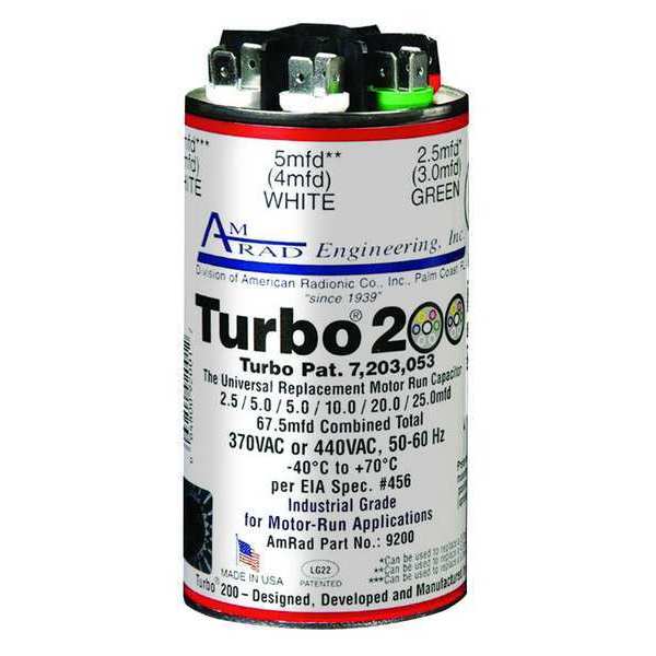 Global Motor Run Capacitor, 2.5-67.5MFD, 370/440V Turbo 200