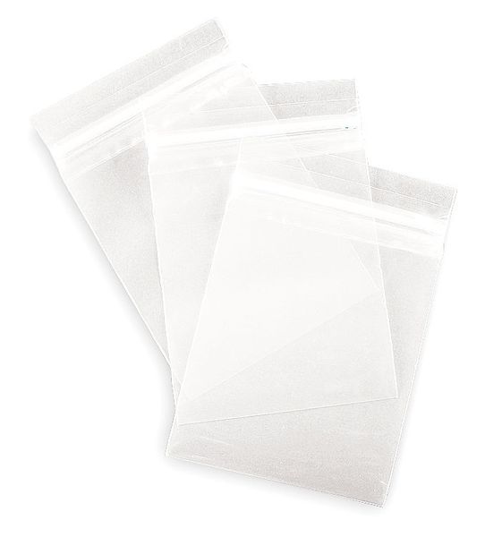 Zoro Select Reclosable Poly Bag Zipper Seal 3" x 2", 2 mil, Clear, Pk100 2EWP8