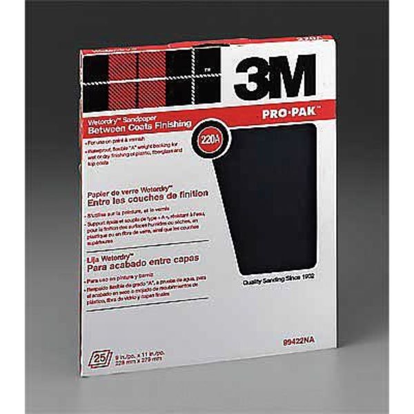 3M Sanding Sheet, 11x9 In, 220 G, SC, PK250 99422NA