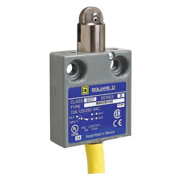 Telemecanique Sensors Limit Switch, Plunger, Roller, SPDT, 10A @ 300V AC 9007MS02S0200