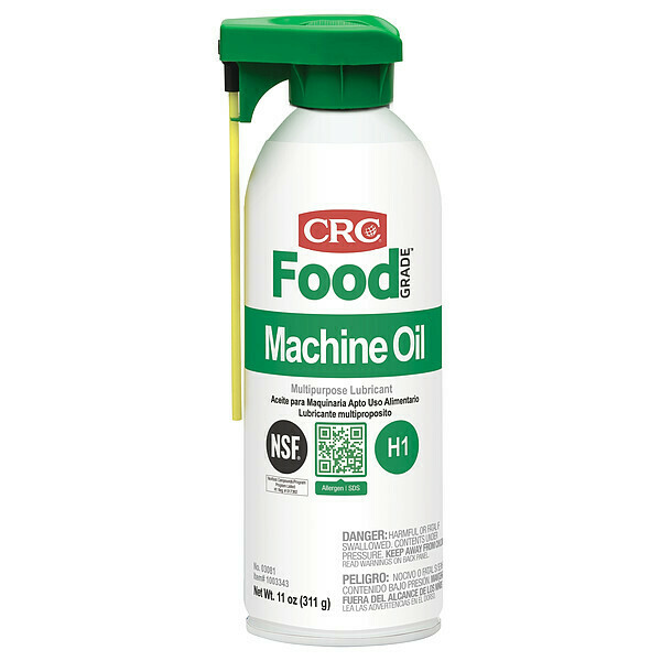 Crc Food Grade Machine Oil, H1 Food Grade, 32 to 300 Degrees F, 16 Oz. Aerosol Can, Clear 03081