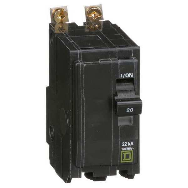 Square D Miniature Circuit Breaker, QOB Series 20A, 2 Pole, 120/240V AC QOB220VH