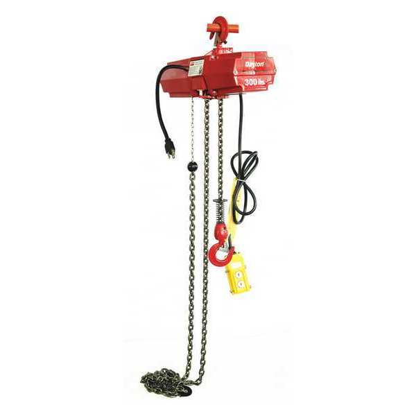 Dayton Electric Chain Hoist, 300 lb, 15 ft, Hook Mounted - No Trolley, 115V, Red 2GTC9