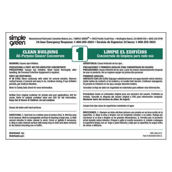 Simple Green Ten pack of secondary labels for Simple Green Clean Building All-Purpose Cleaner 9510001000012