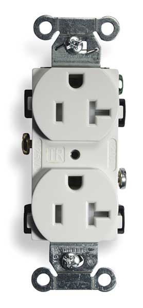 Hubbell 20A Duplex Receptacle 125VAC 5-20R WH BR20WHITR