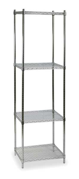 Zoro Select Wire Shelving Unit, 24"D x 24"W x 85"H, 4 Shelves, Chrome 2KPE2