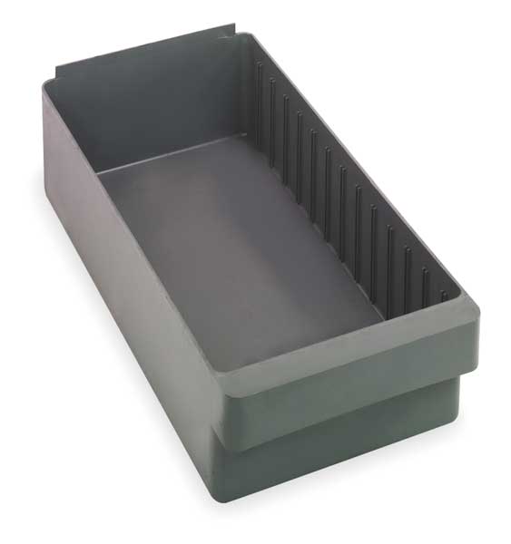 Quantum Storage Systems 25 lb Drawer Storage Bin, High Impact Polystyrene, 8 3/8 in W, 4 5/8 in H, 17 5/8 in L, Gray QED606GY