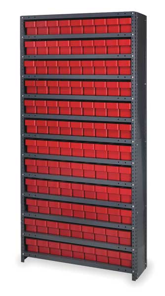 Quantum Storage Systems Steel Enclosed Bin Shelving, 36 in W x 75 in H x 18 in D, 13 Shelves, Red CL1875-604RD