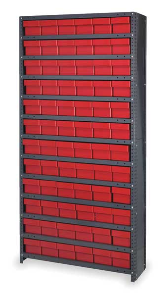 Quantum Storage Systems Enclosed Bin Shelving with 72 Drawers, Steel Frame ; Polystyrene Bin, 36 in W x 75 in H x 24 in D CL2475-603RD