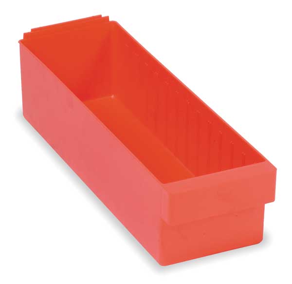 Quantum Storage Systems 25 lb Drawer Storage Bin, High Impact Polystyrene, 5 9/16 in W, 4 5/8 in H, 17 5/8 in L, Red QED602RD
