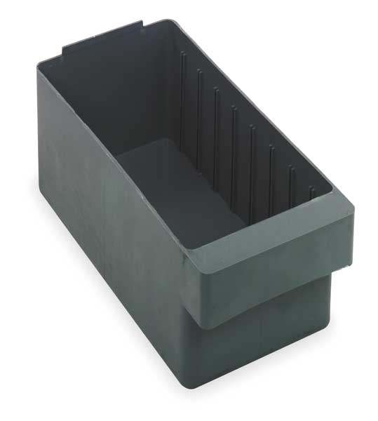 Quantum Storage Systems 25 lb Drawer Storage Bin, High Impact Polystyrene, 5 9/16 in W, 4 5/8 in H, 17 5/8 in L, Gray QED602GY