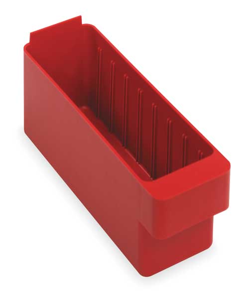 Quantum Storage Systems 15 lb Drawer Storage Bin, High Impact Polystyrene, 3 3/4 in W, 4 5/8 in H, Red, 11 5/8 in L QED501RD