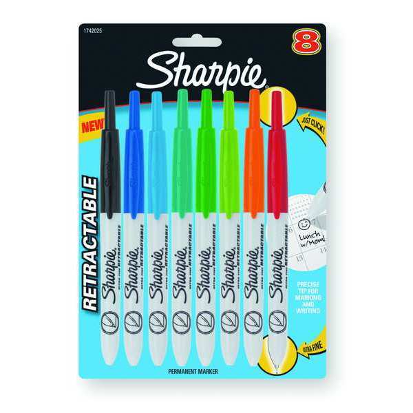  SHARPIE 1742025 Retractable Permanent Marker Ultra Fine Tip  Assorted Colors 8/Set : Office Products